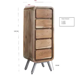 Lava Reclaimed Metal & Wood Tall Boy Chest Of 5 Drawers