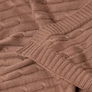 Homescapes Cotton Cable Knit Throw, Chocolate, 150 x 200 cm