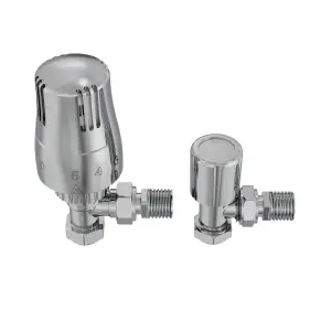 Right Radiators Angled Thermostatic TRV & Lockshield Radiator Valves 1/2"x15mm Chrome One Pair