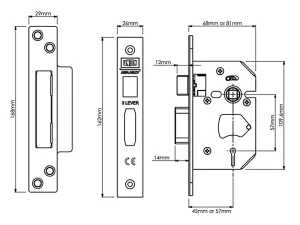 UNION StrongBOLT 2203S 3 Lever Mortice Sashlock Polished Brass 81mm 3in Visi