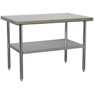 Durable 1.2m Stainless Steel Workbench with Adjustable Storage Shelf for Kitchen Use