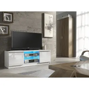 TV Unit 120cm Sideboard Cabinet Cupboard TV Stand Living Room High Gloss Doors - White