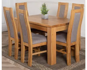 Dakota 127 x 82 cm Chunky Oak Small Dining Table and 6 Chairs Dining Set with Stanford Chairs