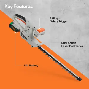 VonHaus Cordless Hedge Trimmer, 12V MAX 2.0 Lithium-Ion Battery, Lightweight, Quick Charging for Small Bushes/Branches up to 14mm