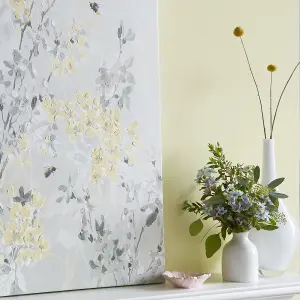 Laura Ashley Spring Blossoms Floral Grey & Yellow Canvas art (H)80cm x (W)60cm