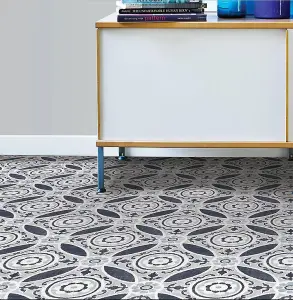 Floorpops Sienna 10pcs peel stick vinyl floor tiles Morrocan blue floral pattern