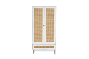 White 2 Door Wardrobe Rattan 1 Drawer Mid Century Modern