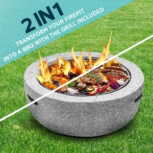 60cm Light Grey Round Fire Pit and BBQ Grill for Outdoor Gatherings