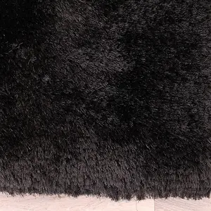 Black Plain Shaggy Handmade Luxurious Sparkle Rug Easy to clean Living Room and Bedroom-120cm X 170cm