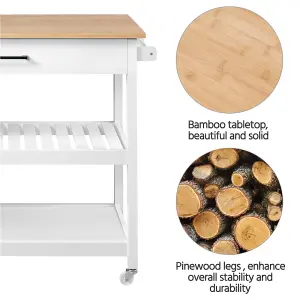 Yaheetech White Rolling Kitchen Island Cart with Drawer