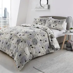 Dotty Sheep 130 TC Reversible Modern & Contemporary Duvet Cover Set Natural / Double - 2 Standard Pillowcases