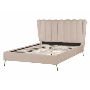 Velvet EU Double Size Bed with USB Port Taupe MIRIBEL