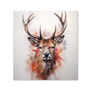 Watercolour Splashart Stag Face Premium Glass Kitchen Splashback W900mm x H650mm