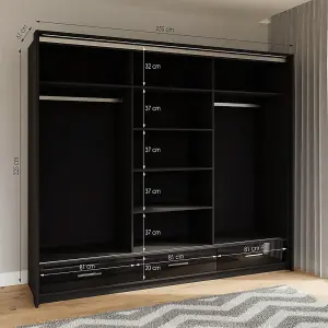 Sliding Door Wardrobe MARSYLIA 255cm Black Gloss