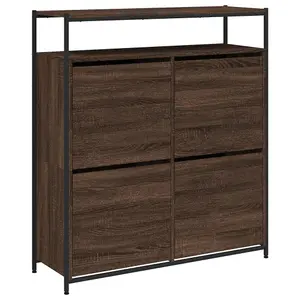 Berkfield Shoe Cabinet with 4 Flip-Drawers Brown Oak 100x34x112 cm