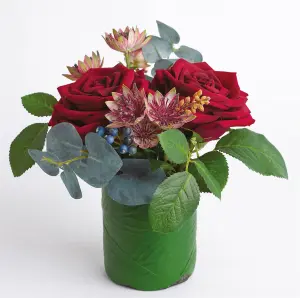 Bloom Artificial Flower Tithe Arrangement in Vase - Faux Fake Realistic Rose & Astrantia Floral Home Decoration - H22cm x W20cm