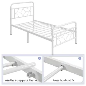 Yaheetech White 3ft Single Metal Bed Frame with Sparkling Star Design Headboard and Footboard