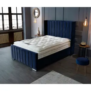 Meriso Plush Velvet Blue Bed Frame