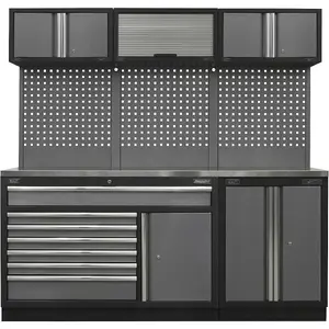 Heavy-Duty Garage Storage System with Stainless Steel Worktop - 2040mm x 460mm x 2000mm