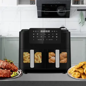 Dual Zone Air Fryer Oil Free 9L Large Air Fryer For Family, Digital Air Fryer With 2 Drawers, Cookbook, 10 Presets, Sync Cook & Sync Finish, Low Fat Air Fryer Oven, 2400W, Black