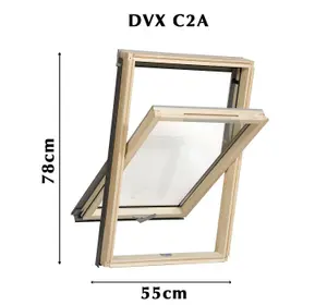 YARDLITE Roof Window Grey / Pine Wood Centre Pivot Loft Skylight Vented - C2A - 55cm x 78cm, UFX Universal Flashing