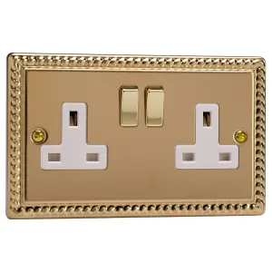 Varilight 2-Gang 13A Double Pole Switched Socket Georgian Brass