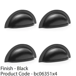 4 PACK - Ridged Cup Handle - Matt Black - 76mm Centres Solid Brass Shaker Drawer Pull