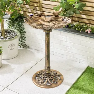 Garden Bird Bath Clam Shell Birdbath With Rustic Bronze Metal Effect H81cm Christow