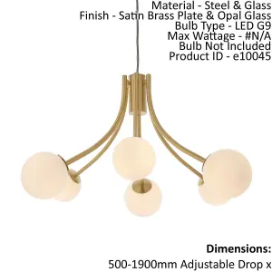 Ceiling Pendant Light Satin Brass Plate & Opal Glass 6 x 3W LED G9