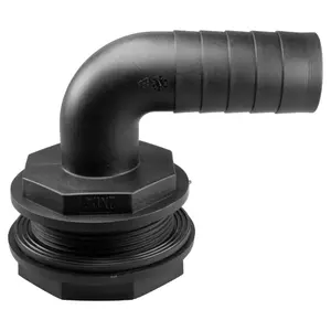 32mm barb outlet Water butt/rain barrel/water storage tank overflow hosetail elbow with nut & washer (requires a  60mm hole)