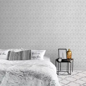 Muriva Grey Geometric Metallic effect Embossed Wallpaper