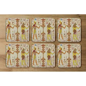 Square 6 Piece Coaster Set (Set of 6) Yellow/Brown/Orange