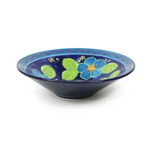 Classic Spanish Hand Painted Pattern Kitchen Dining Extra Large Conical Bowl 38cm Blue Flower