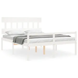 Berkfield Bed Frame with Headboard White King Size Solid Wood