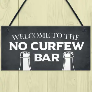 Home Bar Sign NO CURFEW BAR Funny Man Cave Bar Pub Sign Home Decor Gift