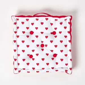 Homescapes Cotton Red Hearts Floor Cushion, 40 x 40 cm