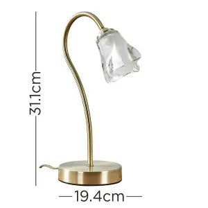 ValueLights Antique Brass And Decorative Glass Swan Neck Touch Bedside Table Lamp