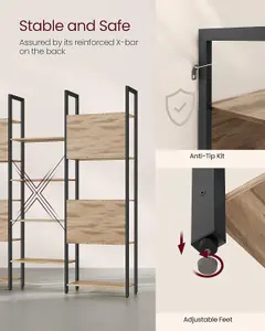 VASAGLE Bookcase, Bookshelf with 14 Shelves, Storage Rack, Sturdy Frame, Shelf Unit, Industrial, Camel Brown and Ink Black