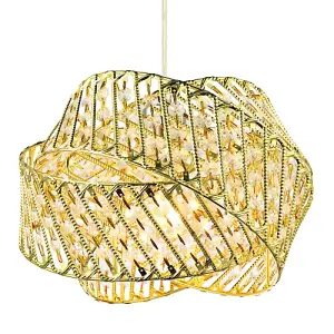 Designer Triple Ring Gold Pendant Light Shade with Small Clear Acrylic Beads