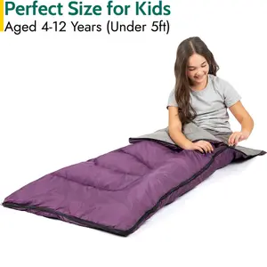 Kids Sleeping Bag 2 Season Mini Junior Envelope Outdoor Camping 200gsm Purple Trail