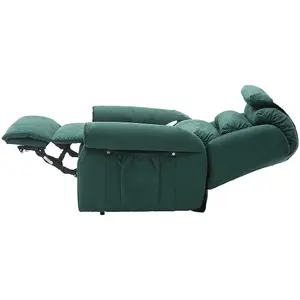 Dual Motor Rise and Recline Armchair - Waterfall Pillow - Green Suedette Fabric