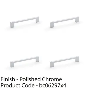 4 PACK - Slim Square Bar Pull Handle - Polished Chrome - 160mm Centres SOLID BRASS Drawer