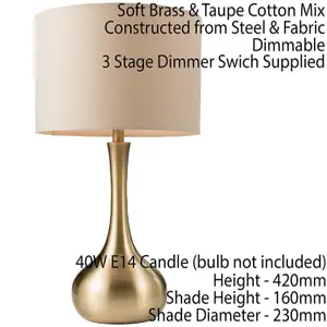 Touch Dimmer Table Lamp Brass & Taupe Shade Modern Metal Bedside Reading Light