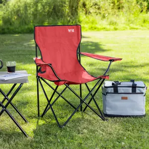 Folding Camping Chair Lightweight Portable With Cup Holder Fishing Outdoor Red Trail