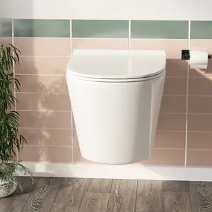 Nes Home Elliss Rimless Wall Hung Toilet Pan + Soft Close Toilet Seat