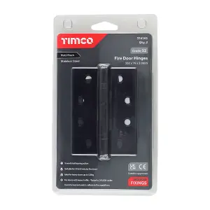 Timco - Grade 13 Fire Door Hinges - Matt Black Stainless Steel (Size 101 x 76 x 3 - 2 Pieces)