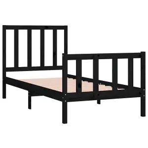 Berkfield Bed Frame Black Solid Wood 90x190 cm 3FT Single