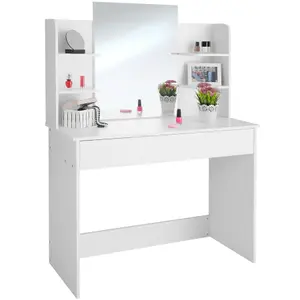 Dressing Table Camille - mirror, drawer, storage shelves and compartments - white