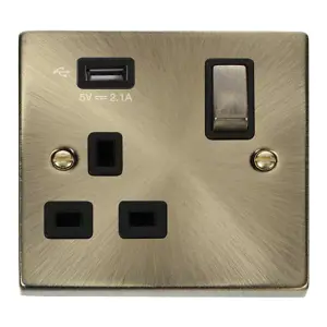 Click Scolmore Deco Switched Socket USB-A 1 Gang 13A Antique Brass - VPAB571UBK