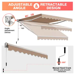 Costway 2.5 x 3m Patio Awning Manual Outdoor Canopy Sun Shade Retractable Shelter